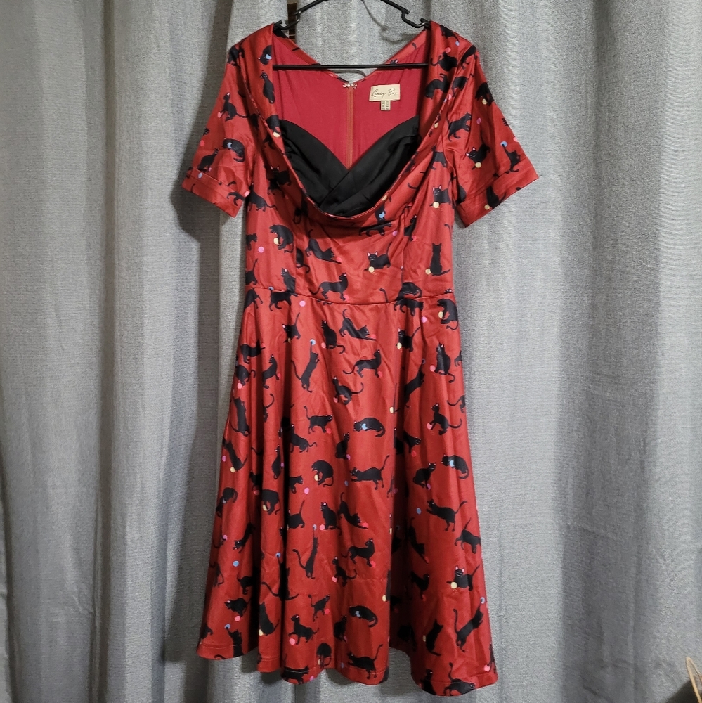 Lindy Bop Cat Print Dress Small/Medium